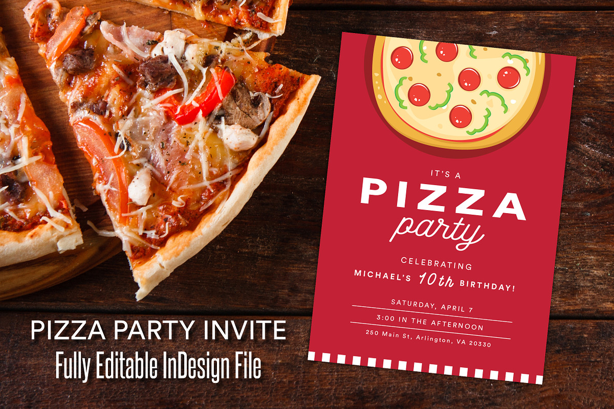 Red Pizza Party Celebration Invite, an Invitation Template by BF Studios (Photo 1 of 2)