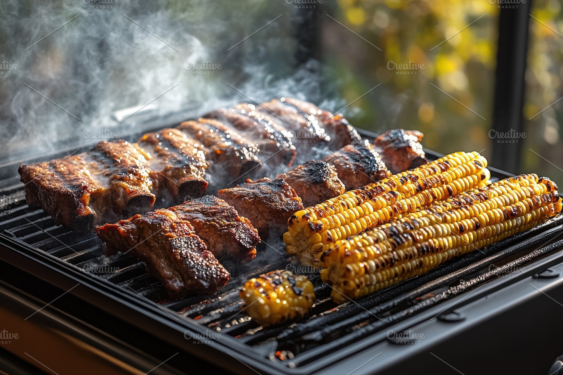 BBQ Ribs and Grilled Corn on the Gri, a Background Photo by Pixeness