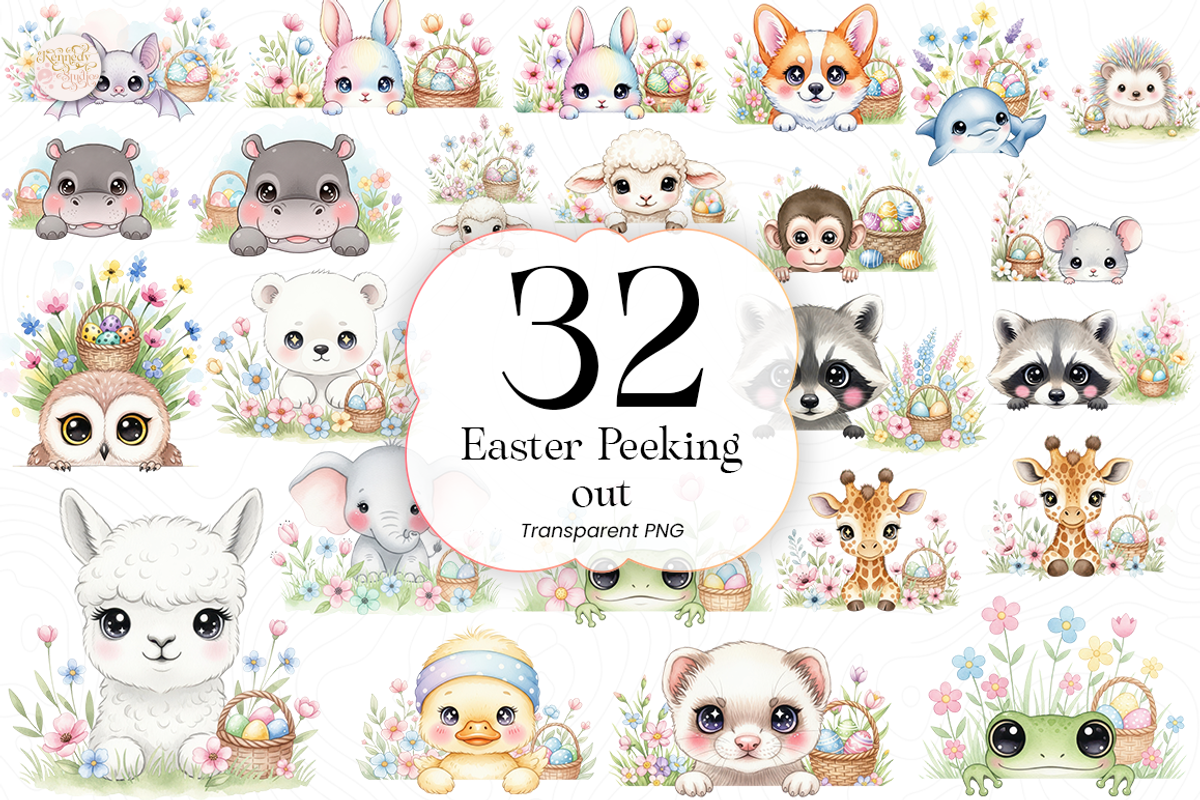 Easter Bunny Peeking Out PNG Clipart, an Animal Illustration by KennedyStudio (Photo 1 of 5)