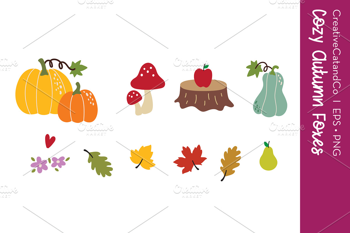 Cute Fox Fall Season EPS PNG Set, an Animal Illustration by CreativeCatandCo (Photo 3 of 3)