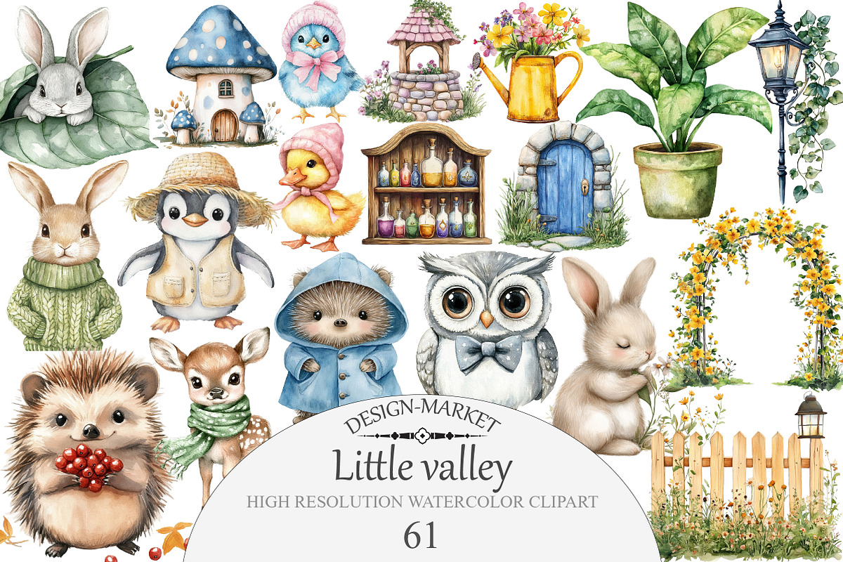 Little valley watercolor clipart, an Illustration by Design Market (Photo 1 of 5)