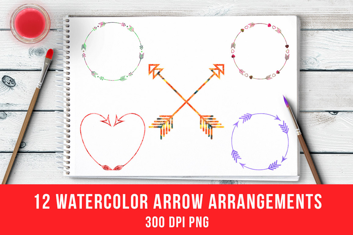 12 Watercolor Arrow Arrangements, an Illustration by The Digital Download Shop (Photo 1 of 3)