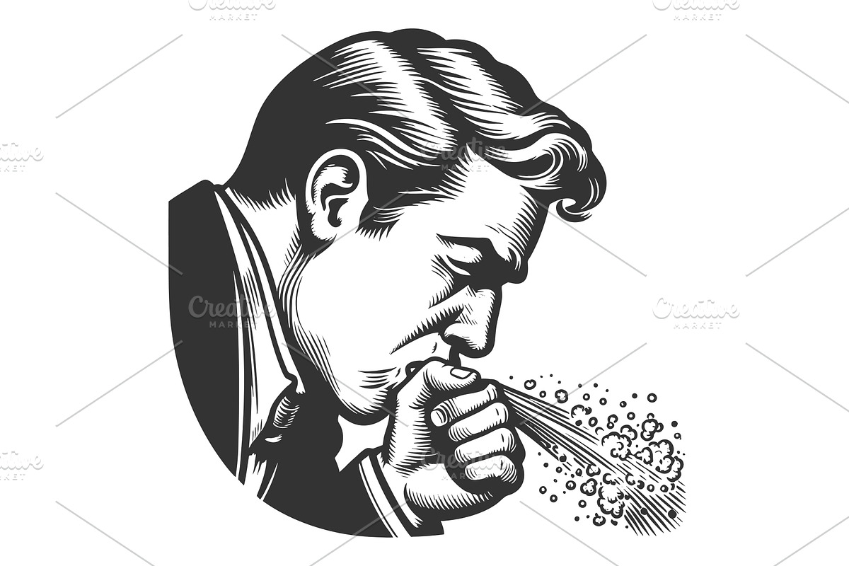 man sneezing into hand vector, a Healthcare Illustration by AlexArt