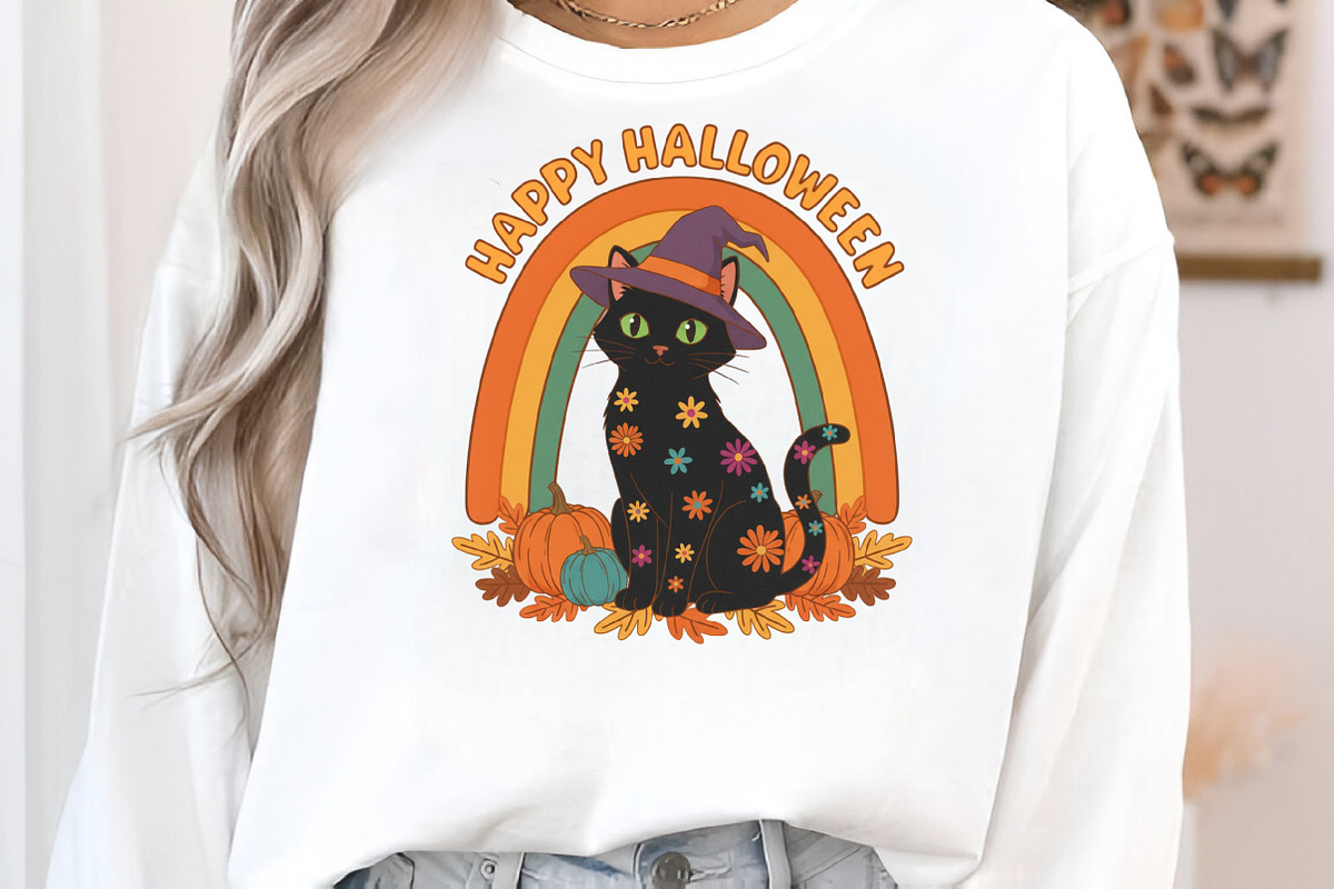 Happy Halloween Cat with Rainbow PNG, an Illustration by Craft Nest (Photo 2 of 6)
