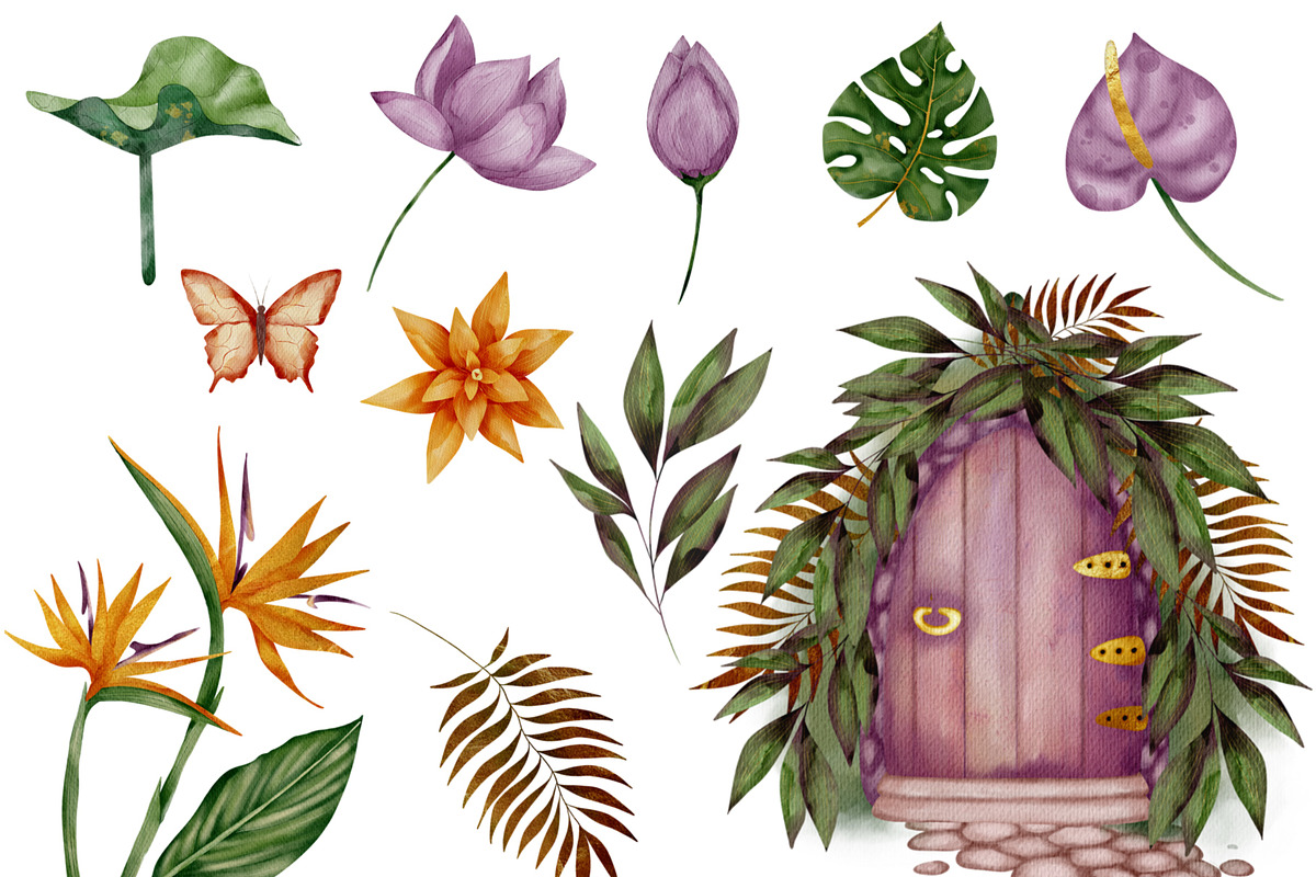 Tropical Fairy Watercolor Set, a Decorative Illustration by ZabolotnaArt (Photo 3 of 13)