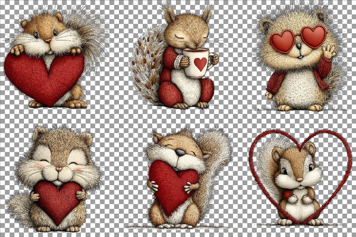 Whimsical Valentine Squirrel Clipart, an Animal Illustration by Sublimation Artist (Photo 4 of 6)