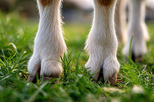 Close-up of goat hooves on grass, an Animal Photo by AlyaAnd