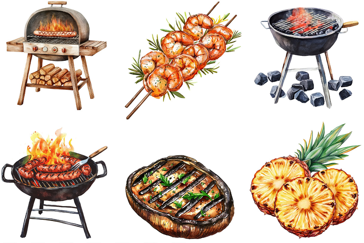 Watercolor Bbq Barbecue Clipart, an Illustration by Designking (Photo 3 of 4)