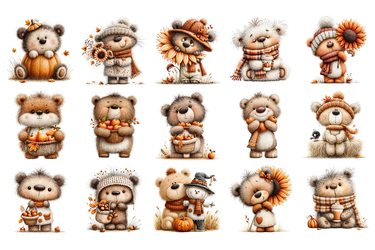 Cute Autumn Bear PNG Clipart Bundle, a Seasonal Illustration by Nicolle's Colorful Art (Photo 4 of 5)