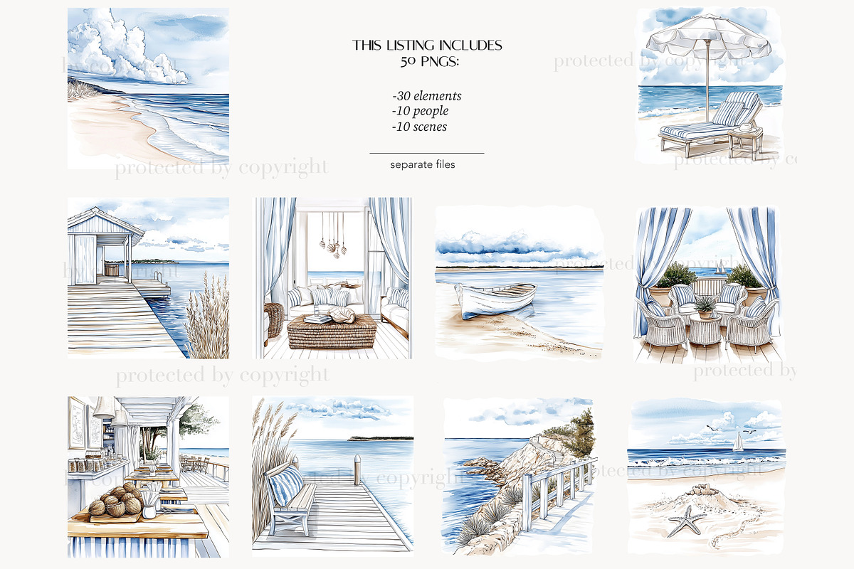 Coastal Girls Clipart | Beach Ocean, a Person Illustration by GlamArtZhanna (Photo 5 of 8)