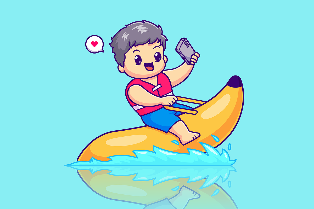 Cute Boy Selfie on Banana Boat, a Person Illustration by Catalyst Labs (Photo 2 of 3)