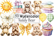 Watercolor Teddy Bear Clipart, a Seasonal Illustration by Design Market (Thumbnail 1 of 5)