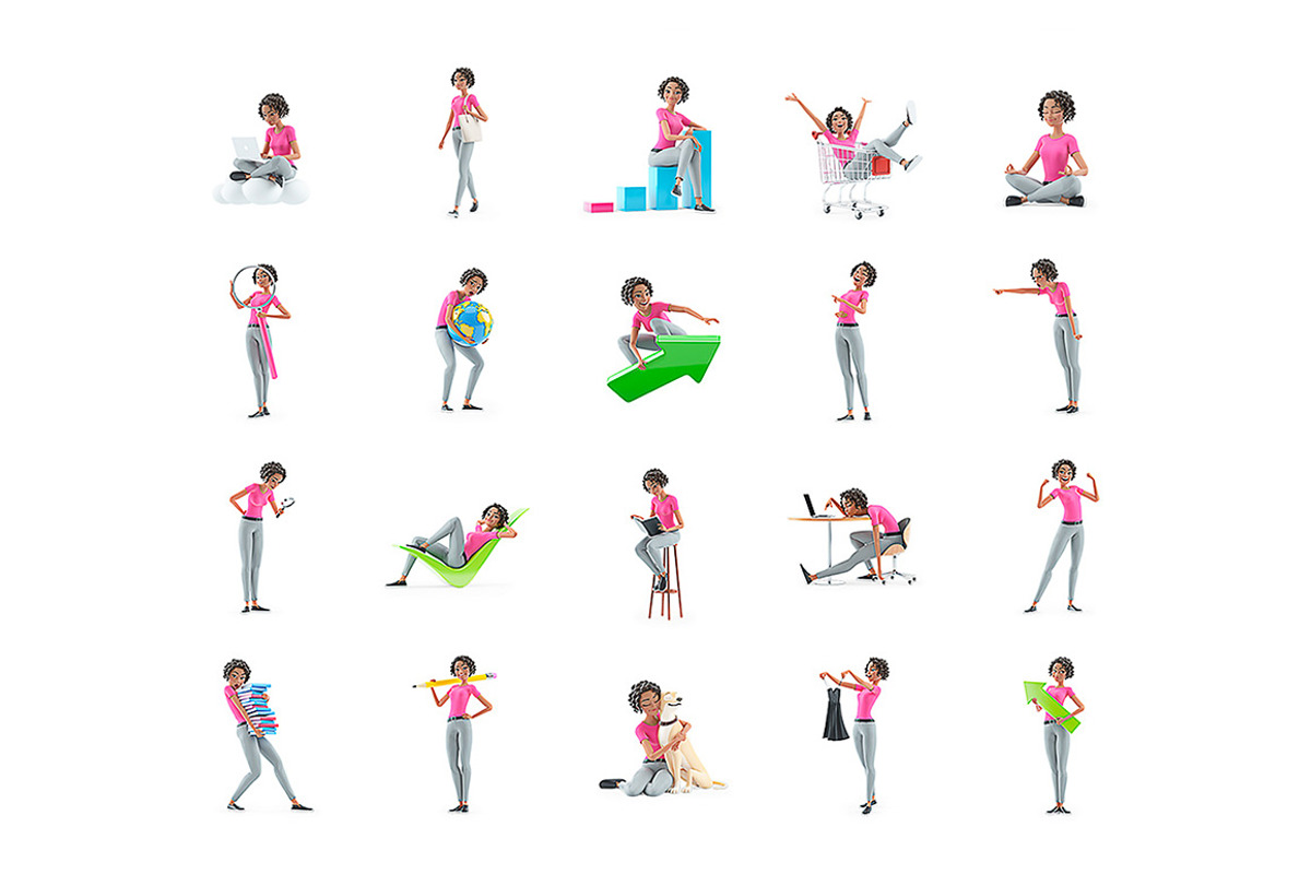Active Woman – Set of 50 Poses, a Person Illustration by 3DMask (Photo 4 of 6)