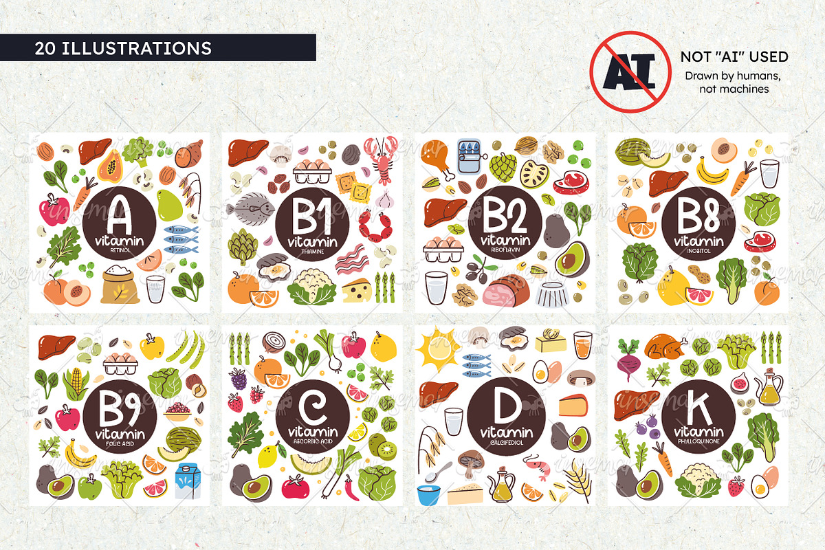 VITAMIN & ESSENTIALS CARD SET, a Food Illustration by insemar (Photo 3 of 5)
