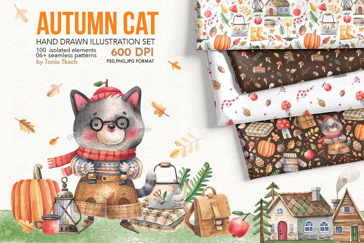 Autumn Cat, a Decorative Illustration by Watercolor by Tonia Tkach (Photo 1 of 7)