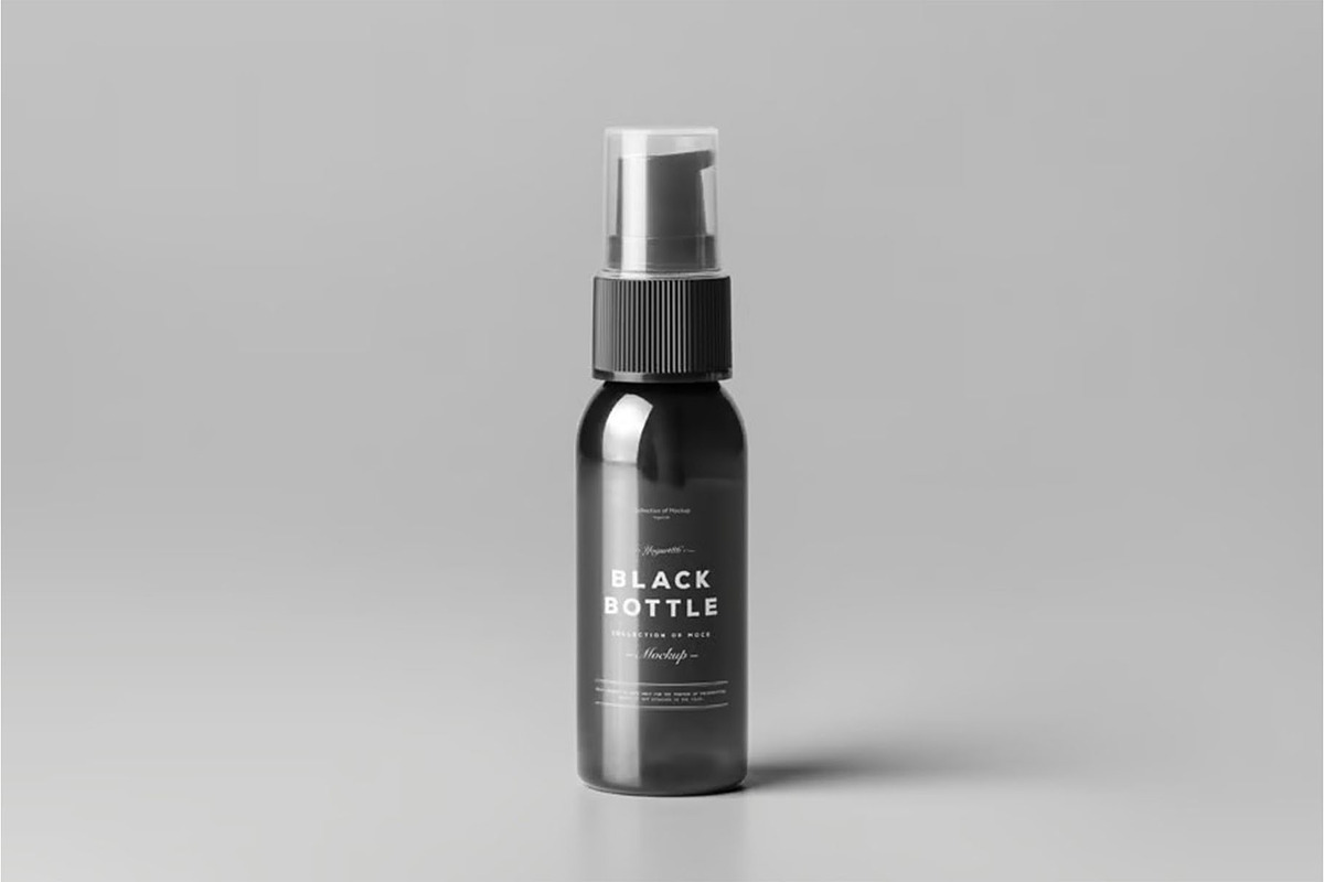 Black Bottles Cosmetic Mockup, a Packaging Mockup by DesignRushMarket (Photo 6 of 8)