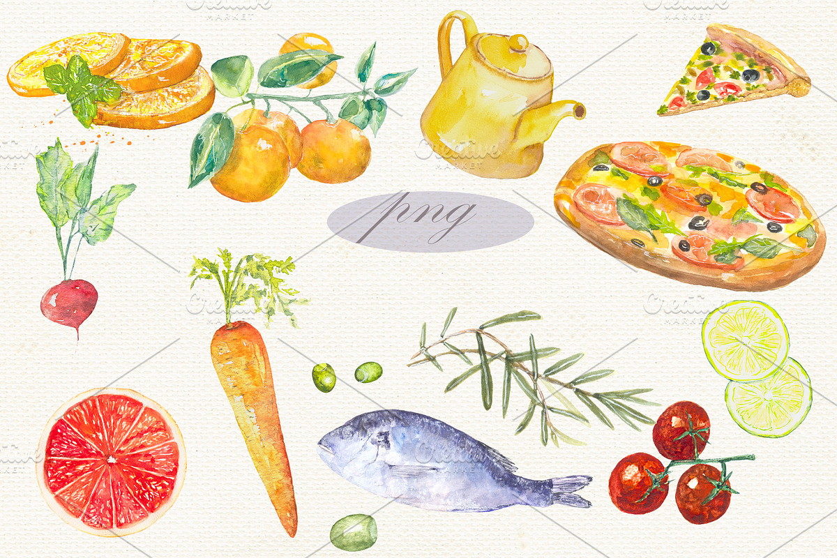 Fruit vegetables food watercolor, a Food Illustration by JuliaFast (Photo 6 of 9)