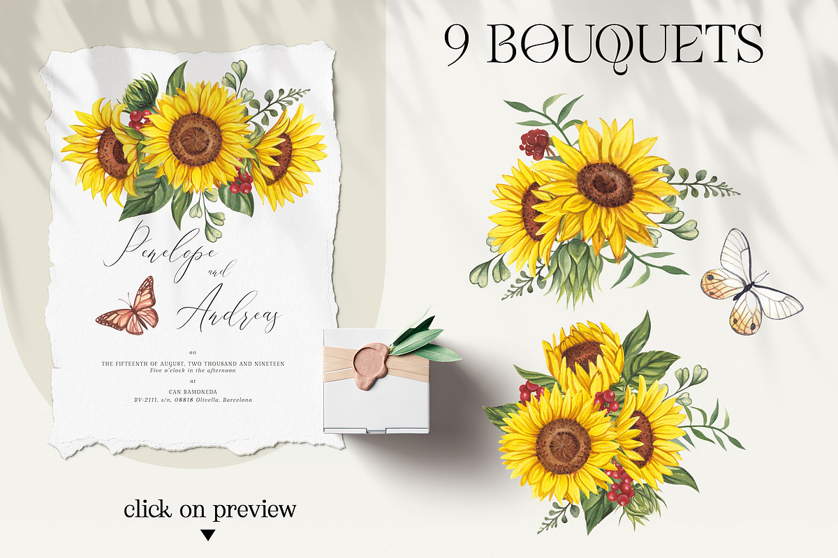 SUNFLOWERS watercolor elements, an Illustration by Elena_Sedova (Photo 9 of 14)