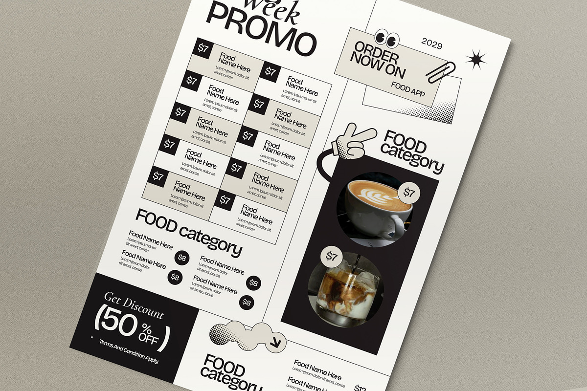 White Modern Retro Food Menu, a Flyer Template by graphicook (Photo 3 of 4)