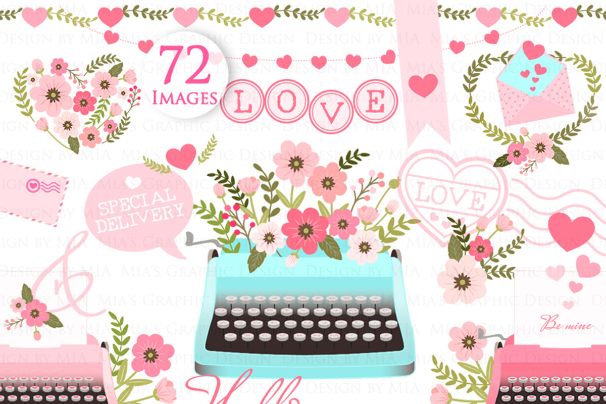 Love Typewriter Pink and Light Blue, an Illustration by Mia's Graphic Design (Photo 3 of 9)
