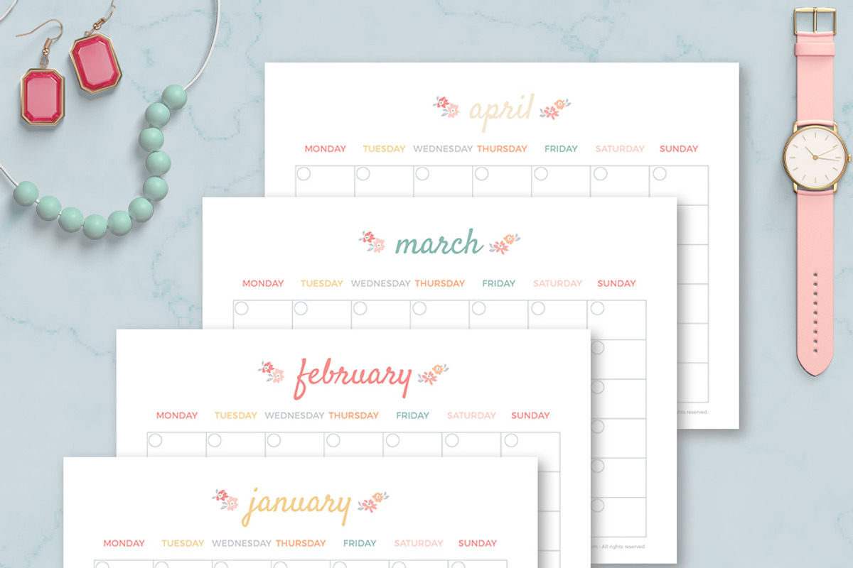 Monthly Planner Printable, a Templates & Theme by Wellies and Lemonade