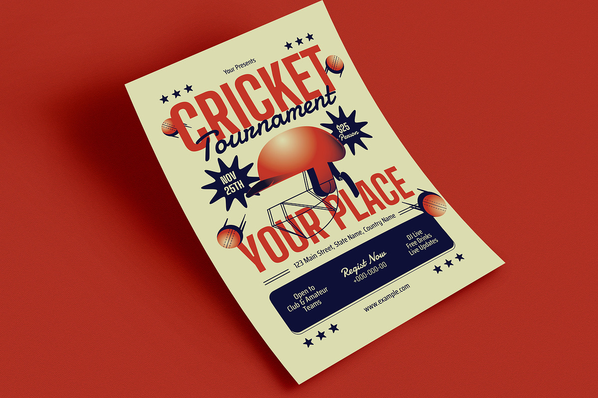 Red Modern Cricket Tournament Flyer, a Flyer Template by VectorVactory (Photo 3 of 3)