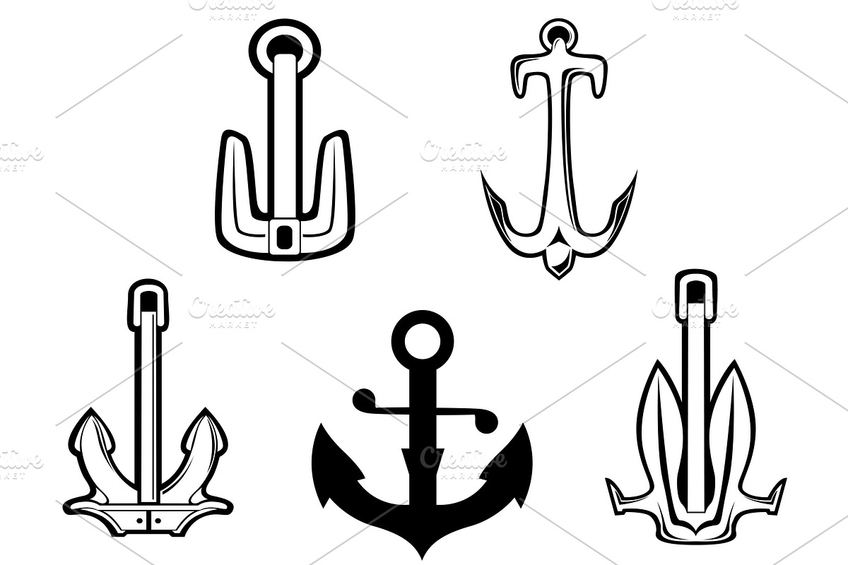 Set of anchor symbols, a Solid Icon by Vector Tradition (Photo 3 of 3)