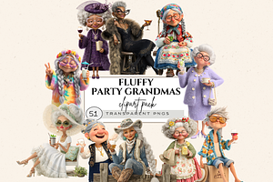 FUNNY OLD LADIES WITH DRINK CLIPART, a Person Illustration by Daring Digies