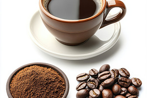 Coffee cup beans and grounds a perfe, a Food & Drink Photo by Pixeness Studio