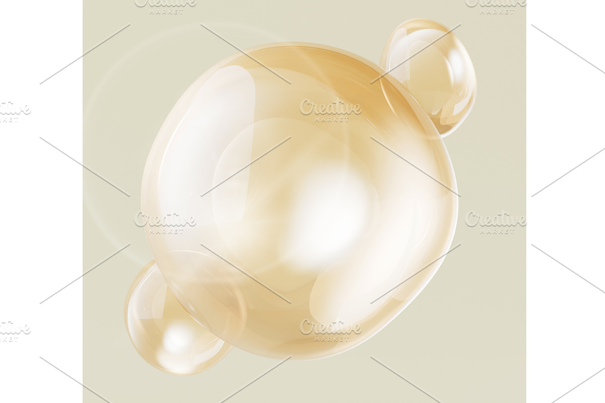 3d gold soap bubble. Golden light, an Object Illustration by Marozhkastudio