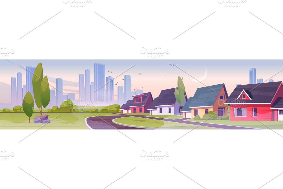 Suburb district with houses at early, an Illustration by art PVP - market