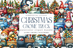 Christmas Gnome and truck clipart, an Illustration by SinaCreation