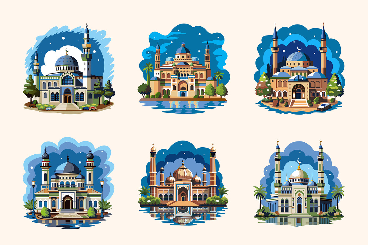 Mosque Illustration Art Set, a Decorative Illustration by Prosymbols (Photo 8 of 10)