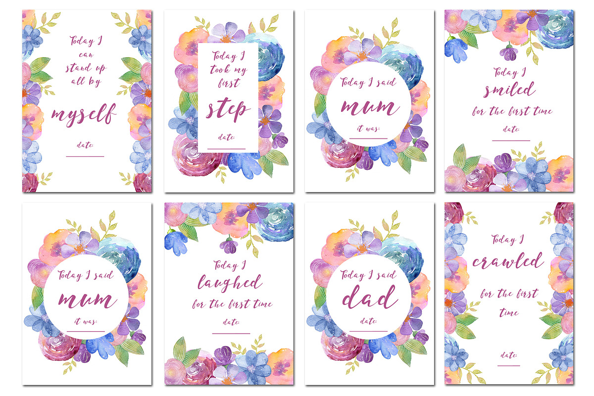 Baby Milestone Cards, flowers, a Card Template by fiolika (Photo 4 of 6)