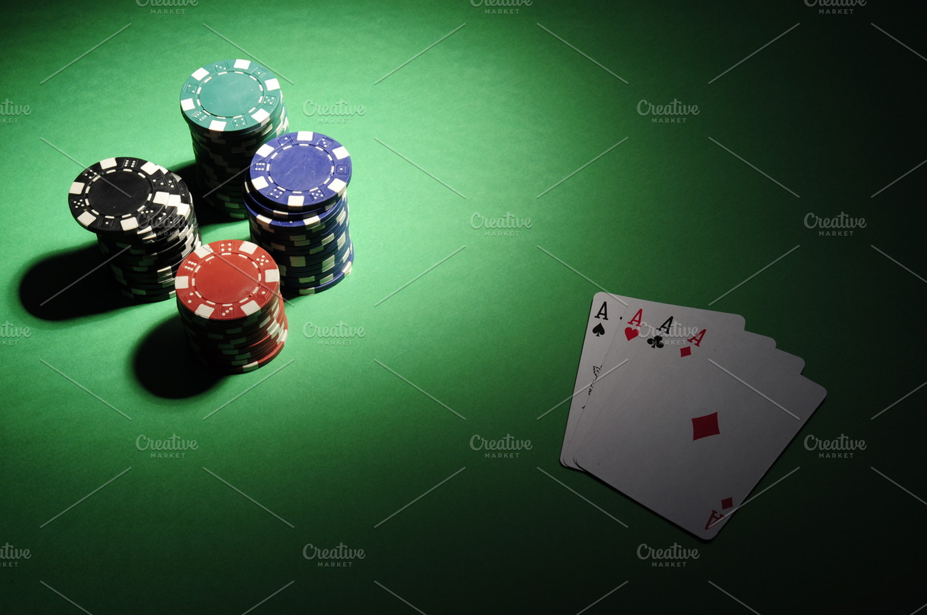 gambling coins focused with four ace