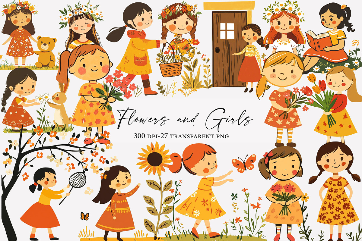 Flowers and Girls Clipart, an Illustration by Designworld (Photo 1 of 5)