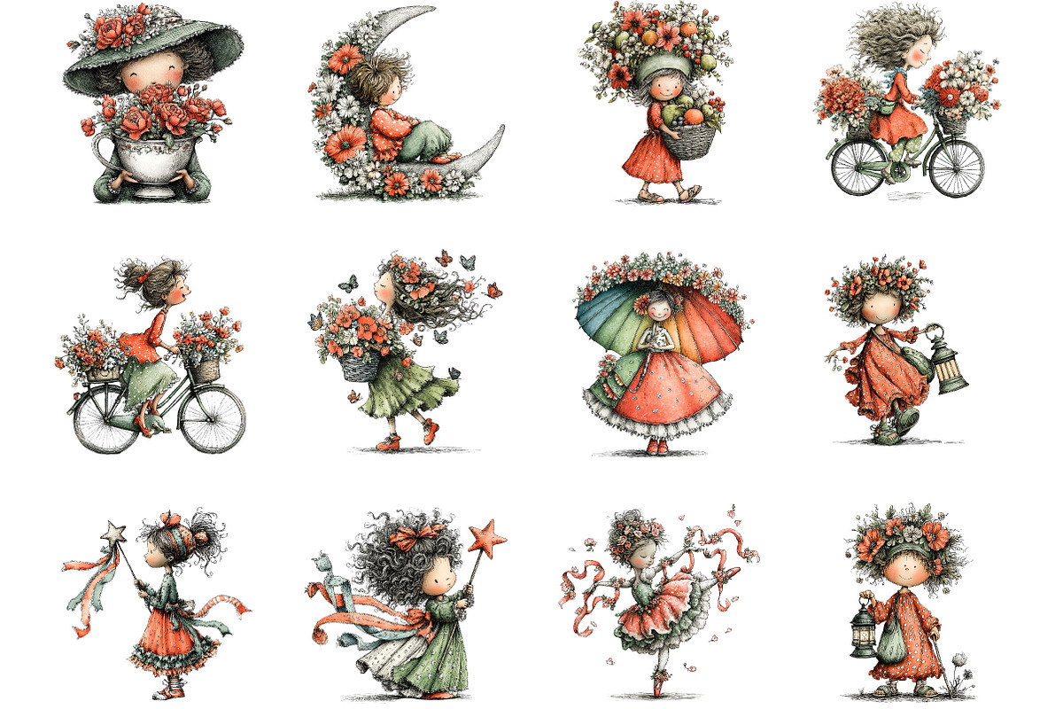 Cute Woman Whimsical Clipart, a Seasonal Illustration by Designking (Photo 2 of 5)