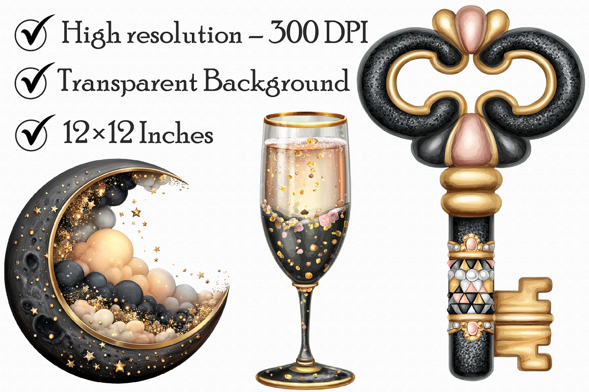 Black and Gold New Year Clipart, an Illustration by Libby Wishes (Photo 7 of 7)