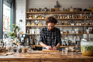 Bearded Man Preparing Food in Rustic, a Photo by Pixeness Studio