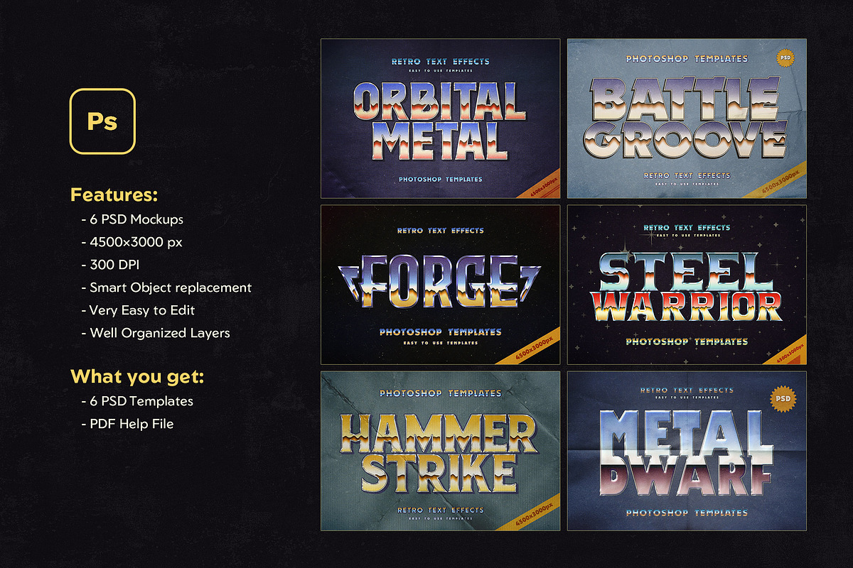 Retro Sci-Fi Metal Text Effects, a Layer Style Add-On by Andrew Skoch Design (Photo 9 of 9)
