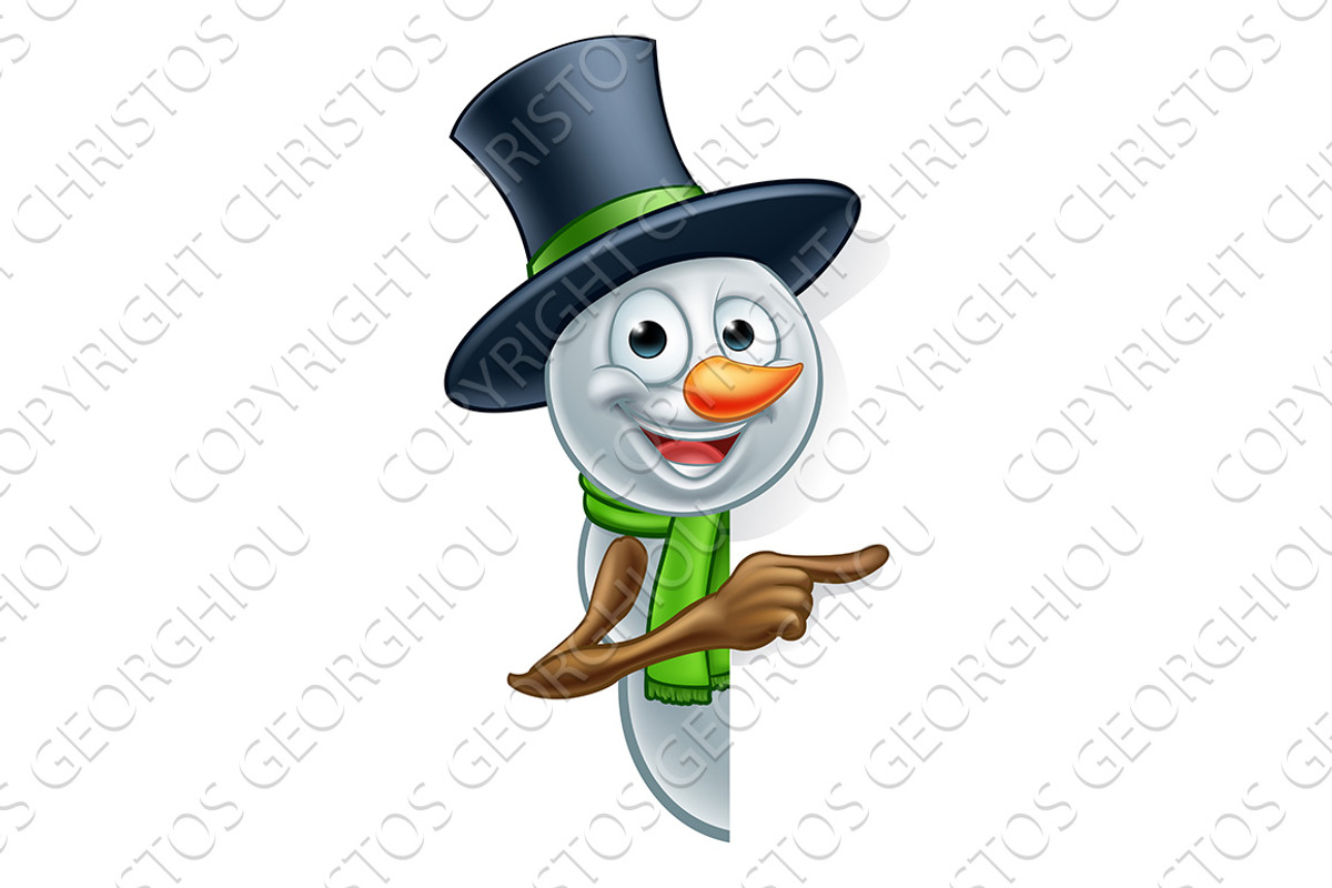 Pointing Cartoon Christmas Snowman, an Object Graphic by Christos Georghiou, image size:1200x800