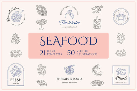 Seafood logo elements and templates
