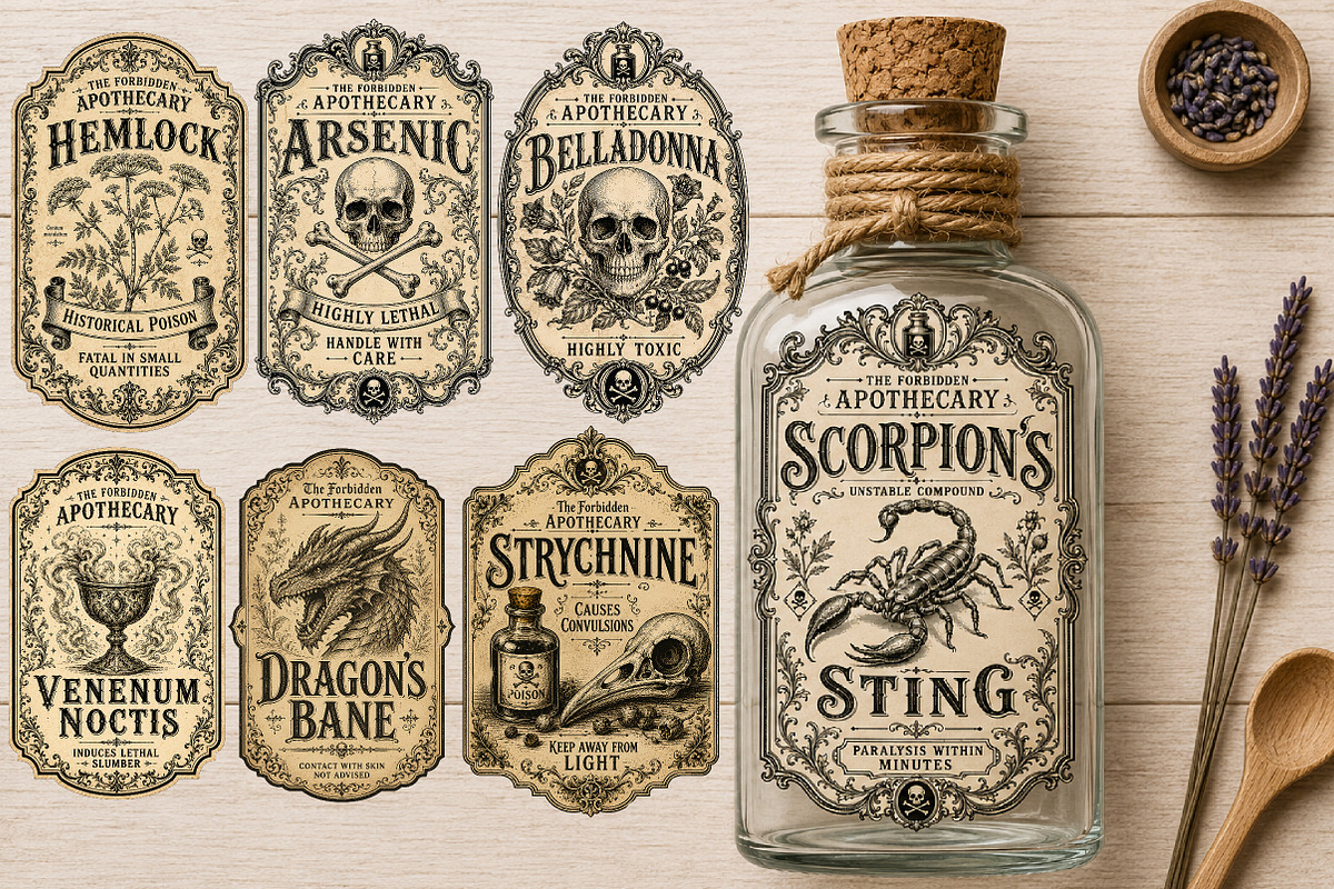 Vintage Halloween Poison Labels PNG, a Seasonal Illustration by Rose Art (Photo 2 of 3)
