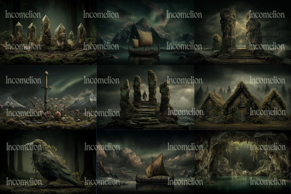 30 Nordic Fantasy Backgrounds, a Decorative Illustration by Incomelion (Photo 7 of 13)