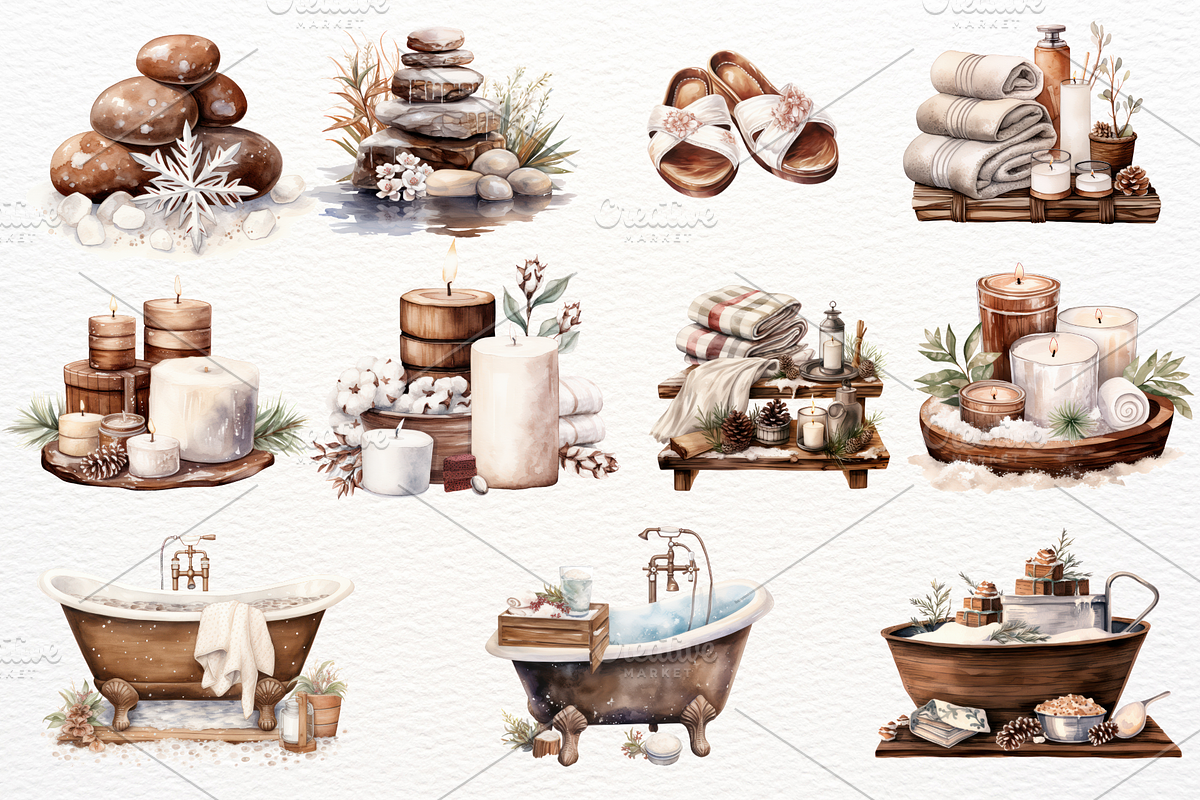Winter Spa Watercolor Clipart Bundle, a Seasonal Illustration by Maysa Art (Photo 5 of 6)