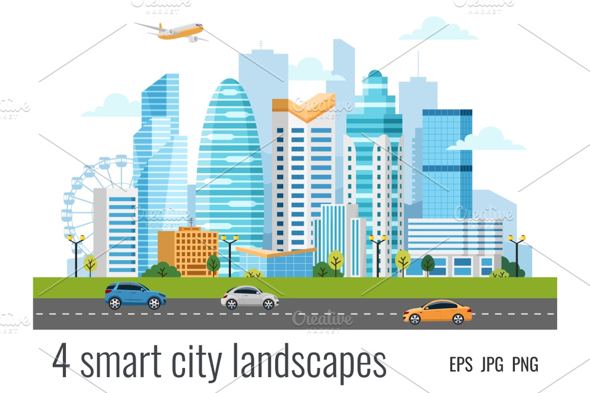 4 urban smart city landscapes, a Work Illustration by Primula`s shop (Photo 1 of 4)