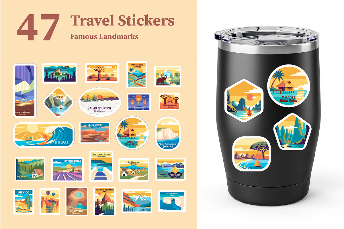 Travel Stickers and Retro Postage, an Object Illustration by Lettering_Logo (Photo 3 of 14)