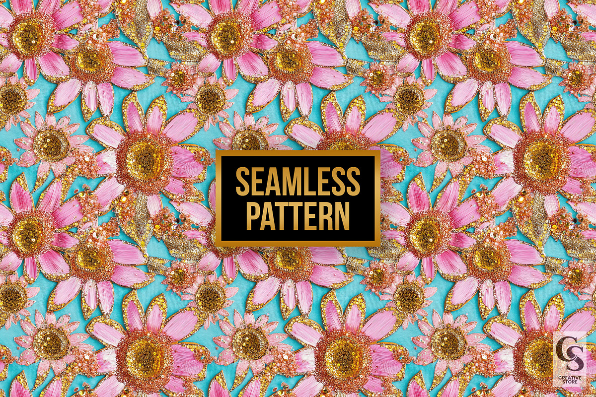 Pink Gold Glitter Sunflowers Pattern, a Pattern Graphic by Creative Store (Photo 5 of 5)