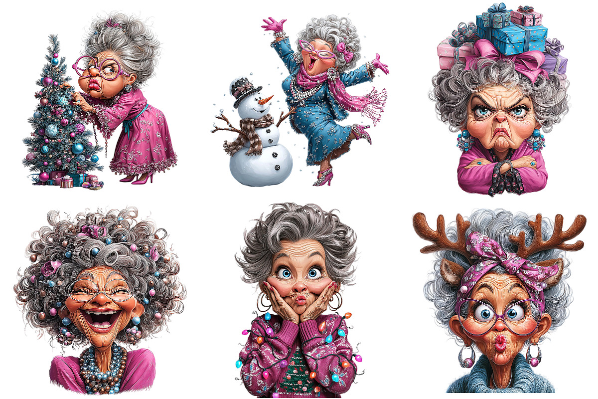 Crazy Old Lady Christmas Sublimation, an Illustration by Craft Nest (Photo 2 of 9)