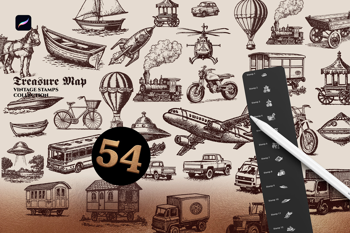 Treasure Map Procreate Brushes, a Shape Add-On by Spasibenko Art (Photo 10 of 13)